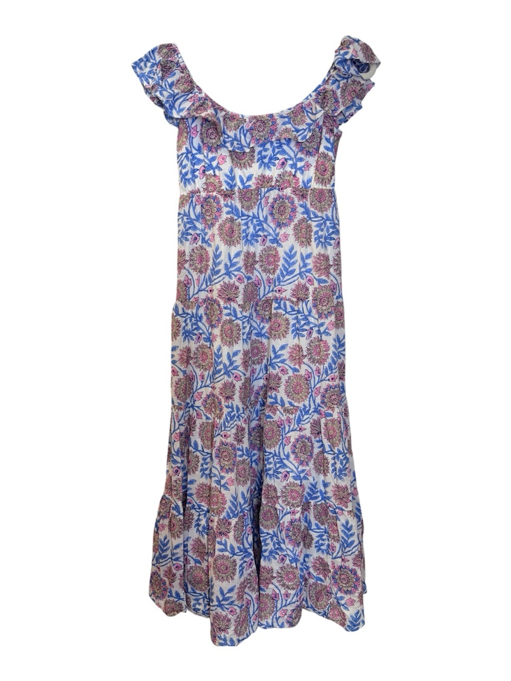 J.Crew Tiered Ruffle Neck Floral Block Print Cotton Maxi Dress XS